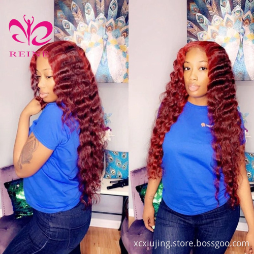 REINE OMBRE  99j Curly Lace Front Human Hair Wigs 4*4 Middle Part Lace Wigs With Baby Hair 8-22 Brazilian Middle Ratio Non-Remy
